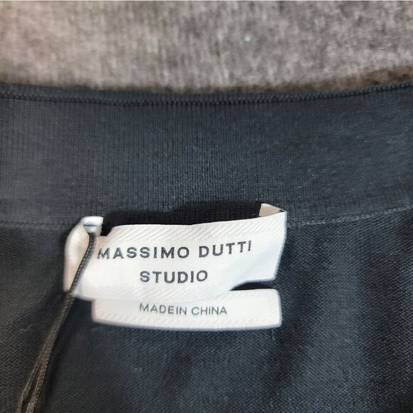 Mssimo Dutti Studio Mens Polo Shirt Size L Black Micro Textured Piqué Cotton New - Picture 3 of 10